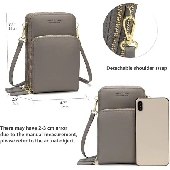 Small Leather Crossbody Bag for Women Compact Multi-Function Handheld